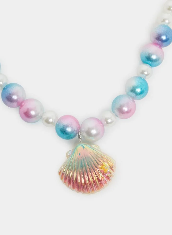 Styli Girls Pearl And Seashell Necklace With Bracelet Jewelry Set